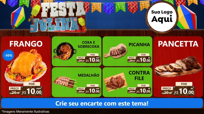 Modelo de TV para TV Horizontal com o tema Festa Julina para Assados