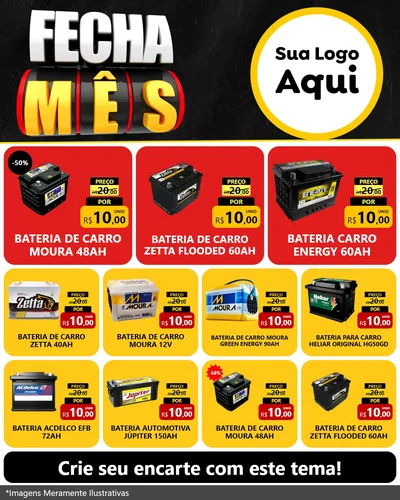 Modelo de Rede Social para Feed Instagram com o tema Fecha Mês para Baterias Elétricas