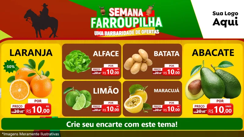 Modelo de TV para TV Horizontal com o tema Semana Farroupilha - Uma Barbaridade de Ofertas para Hortifrúti