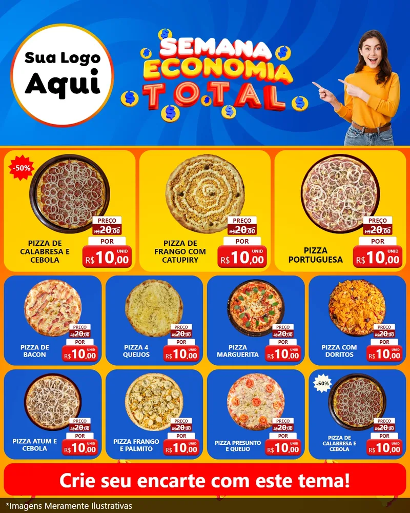 Modelo de Rede Social para Feed Instagram com o tema Semana Economia Total para Pizzaria