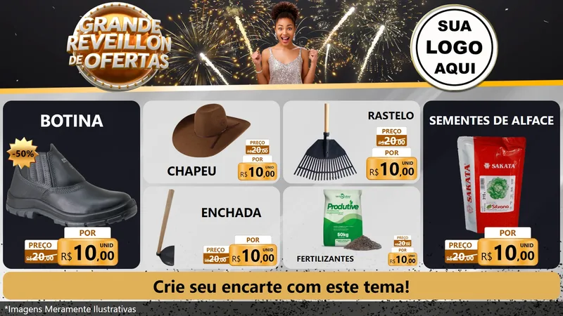 Modelo de TV para TV Horizontal com o tema Grande Réveillon de Ofertas para Agropecuária
