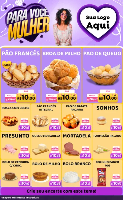 Modelo de Encarte para Encarte Grande com o tema Para Você, Mulher para Padaria