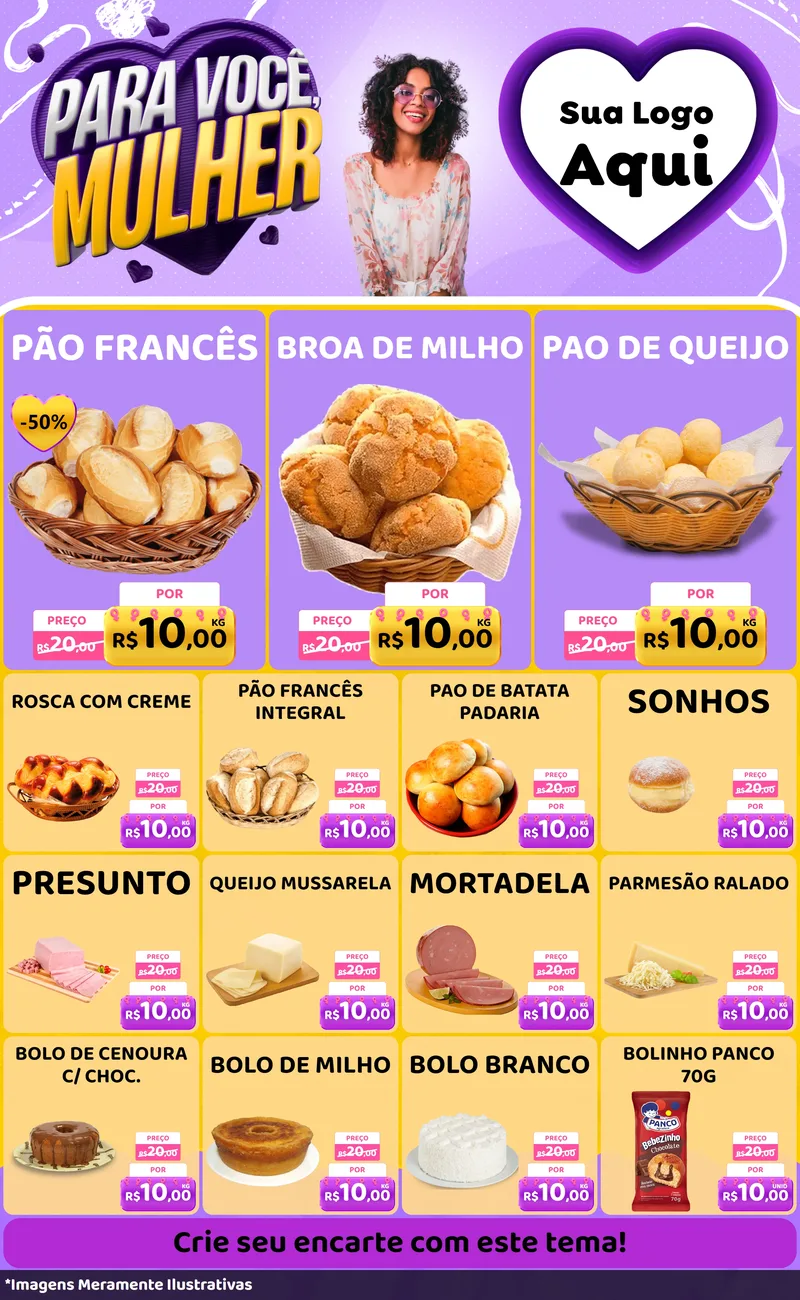 Modelo de Encarte para Encarte Grande com o tema Para Você, Mulher para Padaria