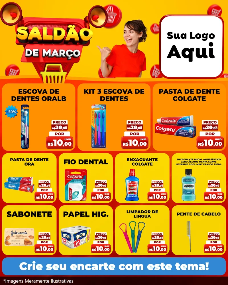 Modelo de Rede Social para Feed Instagram com o tema Saldão de Março para Higiene Pessoal