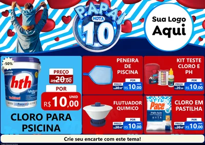 Modelo de Encarte para Encarte A4 Horizontal com o tema Papai Nota 10 para Produtos para Piscina