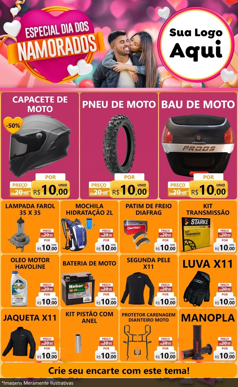 Modelo de Encarte para Encarte Grande com o tema Especial Dia dos Namorados para Moto peças