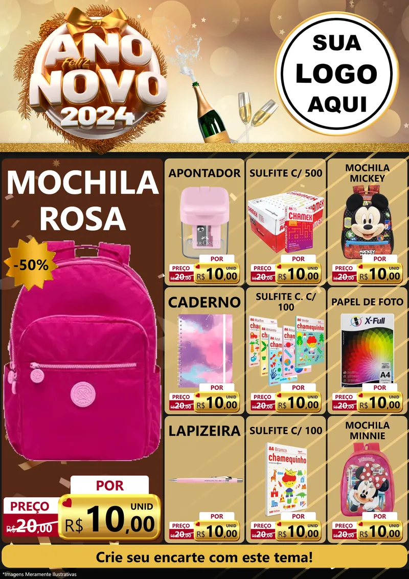 Modelo de Encarte para Encarte A4 Vertical com o tema Feliz Ano Novo 2027 para Papelaria