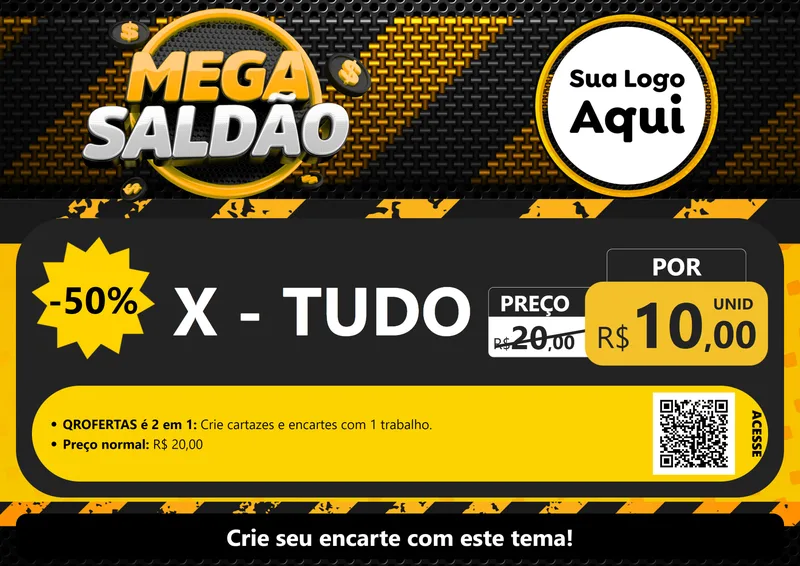 Modelo de Cartaz para Cartaz A4 Horizontal com o tema Mega Saldão para Hamburgueria