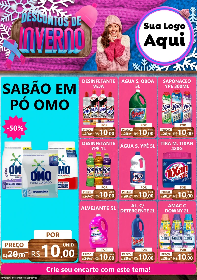 Modelo de Encarte para Encarte A4 Vertical com o tema Descontos de Inverno para Produtos de Limpeza