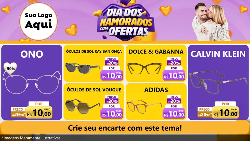 Modelo de TV para TV Horizontal com o tema Dia Dos Namorados Com Ofertas para Óticas