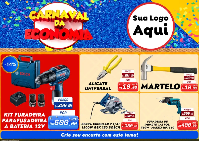Modelo de Encarte para Encarte A4 Horizontal com o tema Carnaval da Economia para Maquinas e Ferramentas