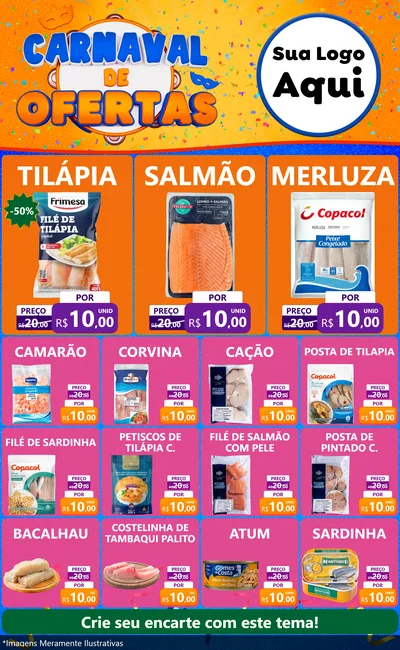 Modelo de Encarte para Encarte Grande com o tema Carnaval de Ofertas para Peixaria