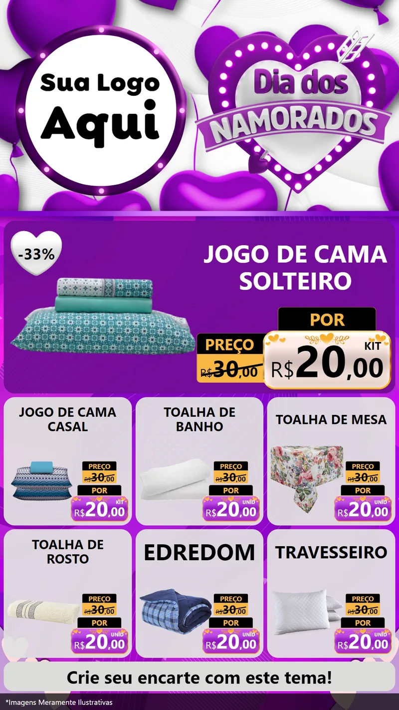 Modelo de Rede Social para Stories com o tema Dia dos Namorados para Cama, Mesa e Banho