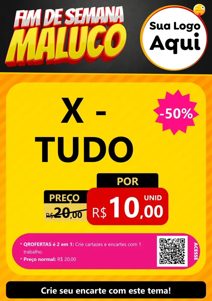 Modelo de Cartaz para Cartaz A4 Vertical com o tema Final de Semana Maluco para Hamburgueria