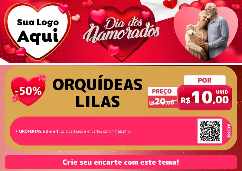 Modelo de Cartaz para Cartaz A4 Horizontal com o tema Dia Dos Namorados para Floricultura e jardim