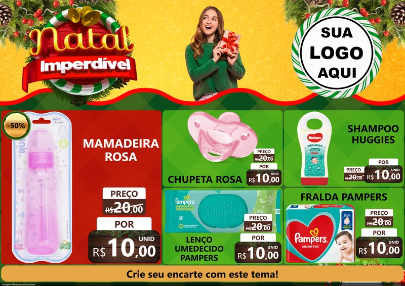 Modelo de Encarte para Encarte A4 Horizontal com o tema Natal Imperdível para Bebês