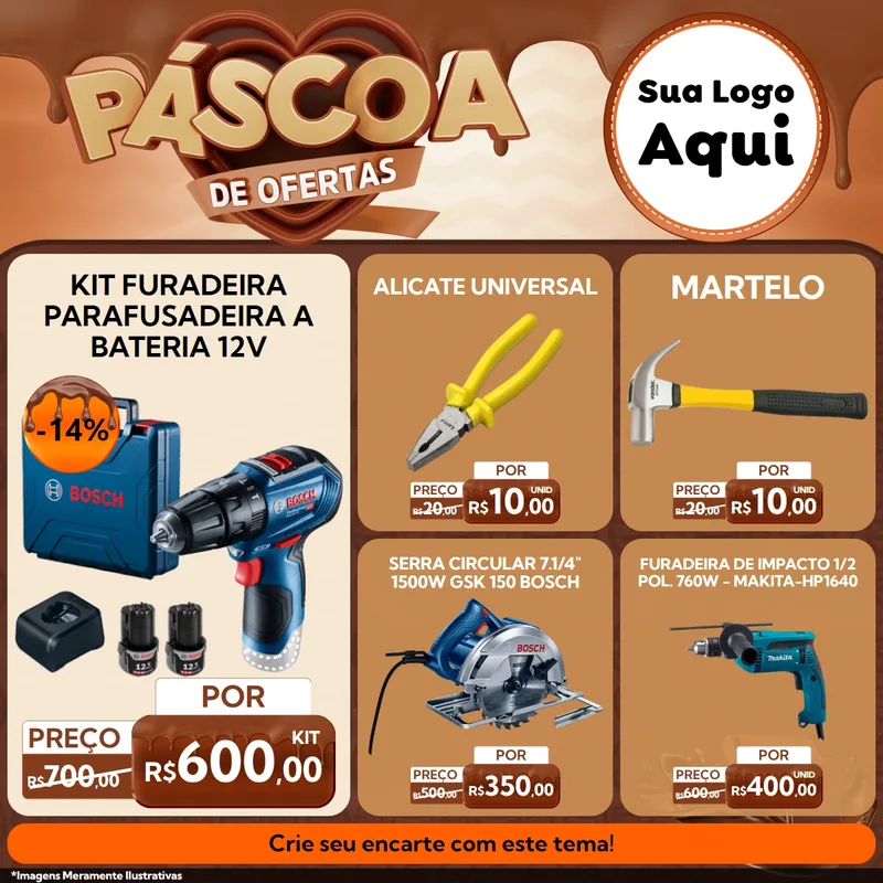 Modelo de Rede Social para Feed Facebook com o tema Páscoa de Ofertas para Maquinas e Ferramentas