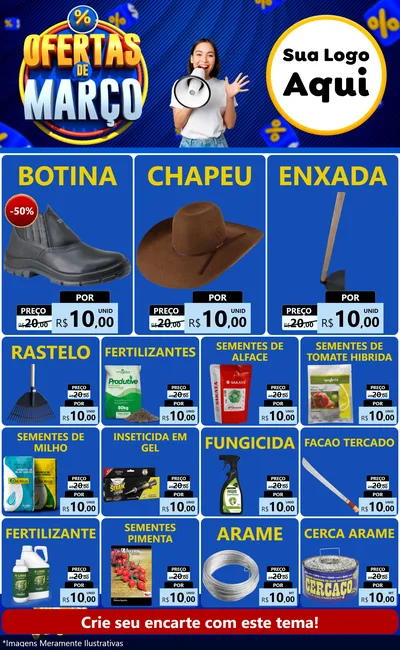 Modelo de Encarte para Encarte Grande com o tema Ofertas de Março para Agropecuária