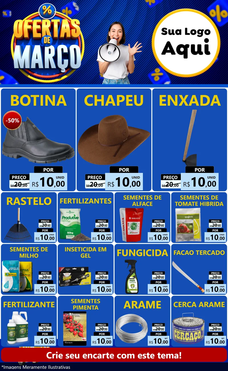 Modelo de Encarte para Encarte Grande com o tema Ofertas de Março para Agropecuária