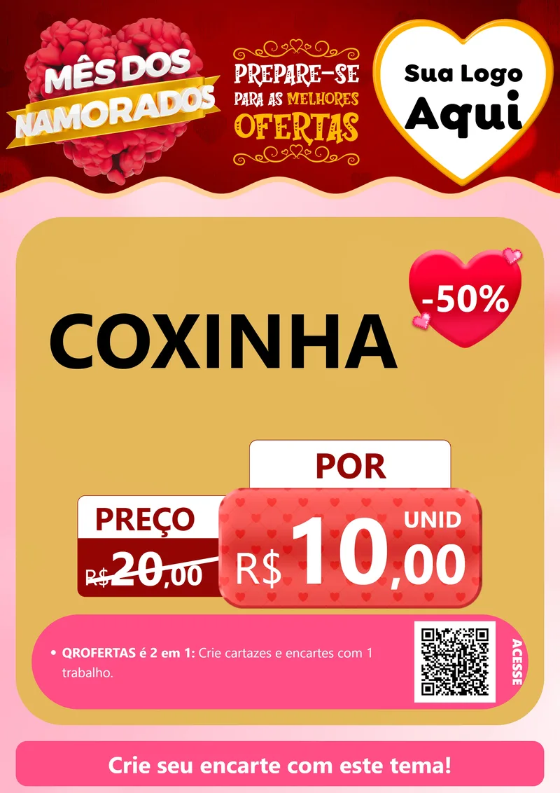 Modelo de Cartaz para Cartaz A4 Vertical com o tema Mês dos Namorados para Salgadaria