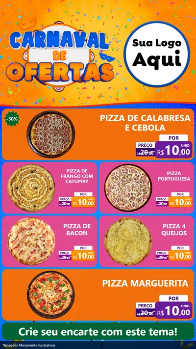 Modelo de TV para TV Vertical com o tema Carnaval de Ofertas para Pizzaria