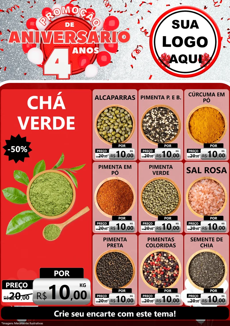Modelo de Encarte para Encarte A4 Vertical com o tema Promoção de Aniversário - 4 Anos para Produtos Naturais