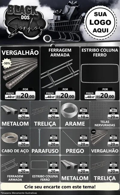 Modelo de Encarte para Encarte Grande com o tema Black dos Sonhos para Ferragens