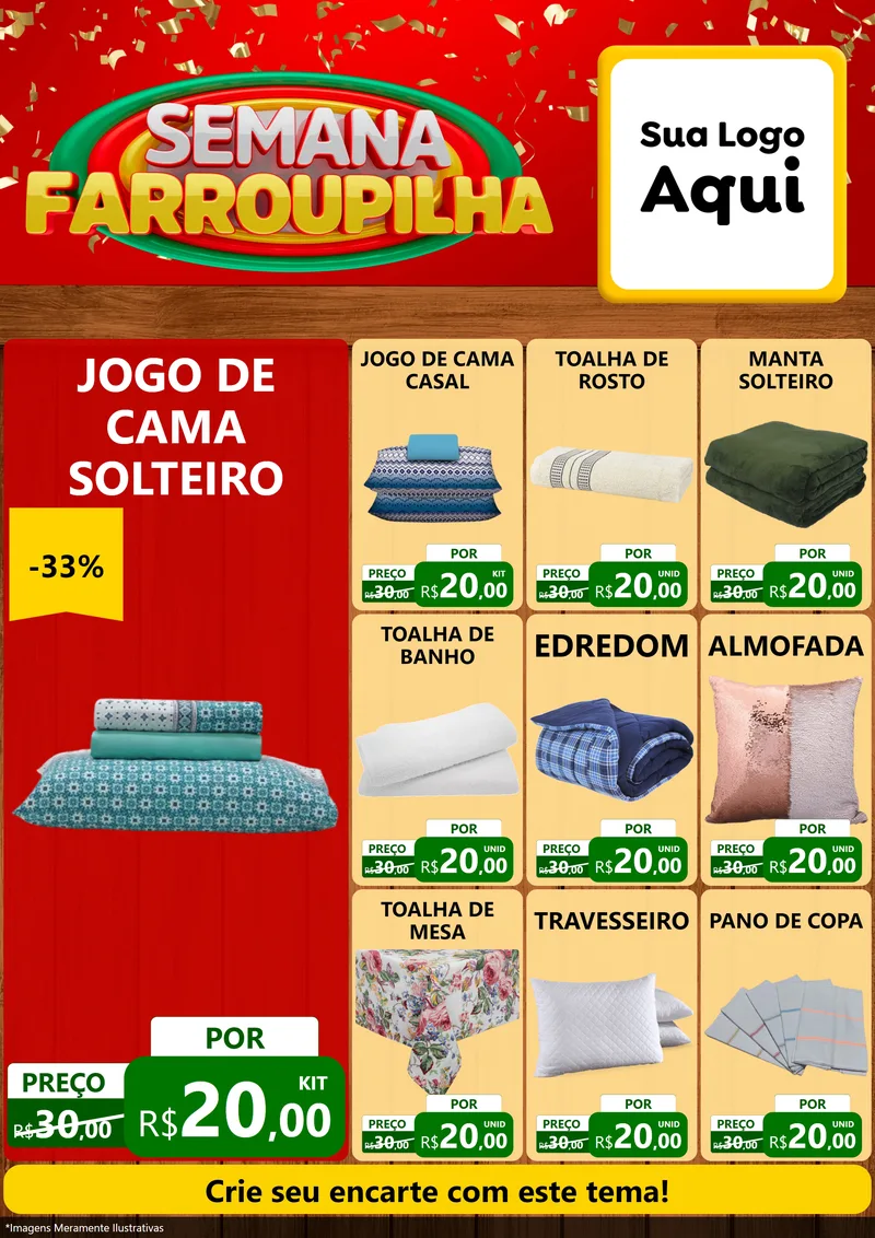 Modelo de Encarte para Encarte A4 Vertical com o tema Semana Farroupilha para Cama, Mesa e Banho
