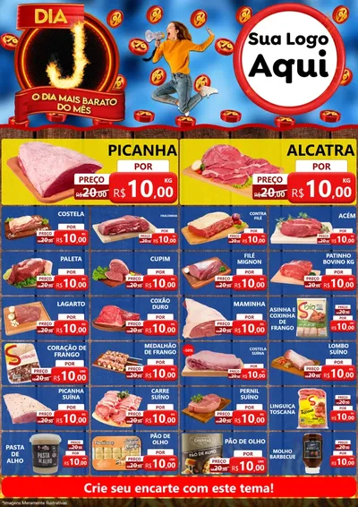 Modelo de Encarte para Encarte A4 Vertical com o tema Dia J - O Dia Mais Barato Do Mês para Açougue