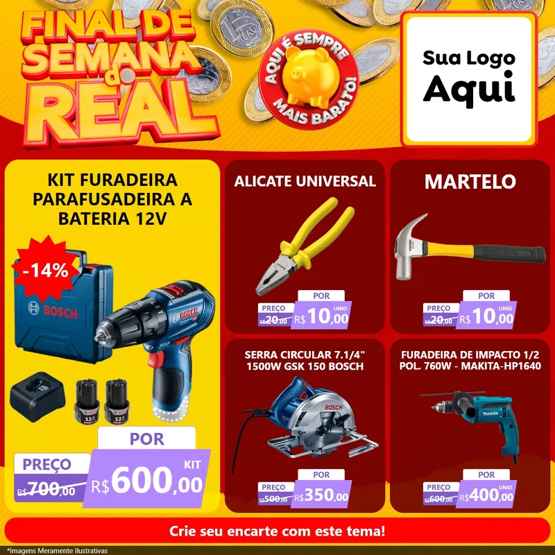 Modelo de Rede Social para Feed Facebook com o tema Final de Semana do Real para Maquinas e Ferramentas