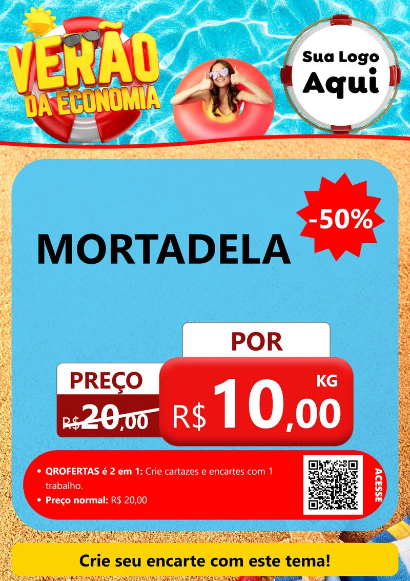 Modelo de Cartaz para Cartaz A4 Vertical com o tema Verão da Economia para Frios e Laticínios