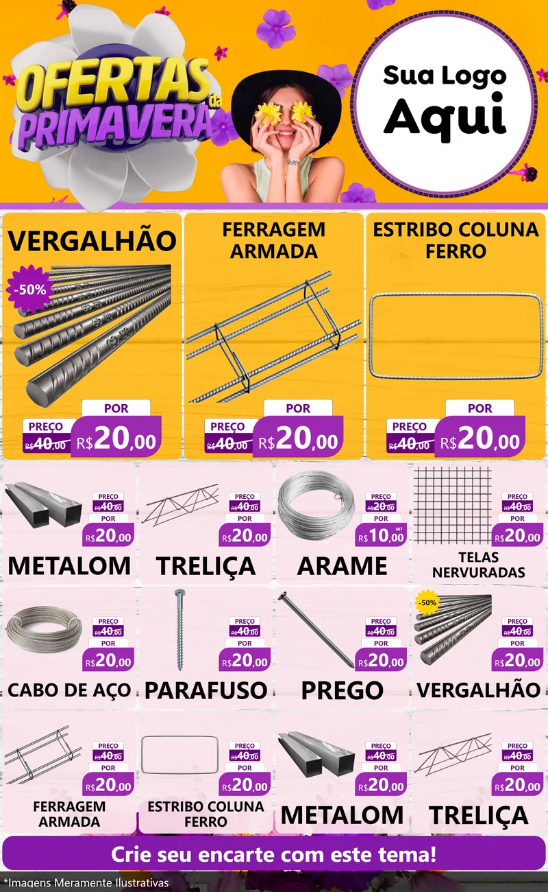 Modelo de Encarte para Encarte Grande com o tema Ofertas Da Primavera para Ferragens