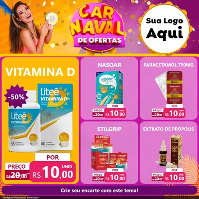 Modelo de Rede Social para Feed Facebook com o tema Carnaval de Ofertas para Farmácia