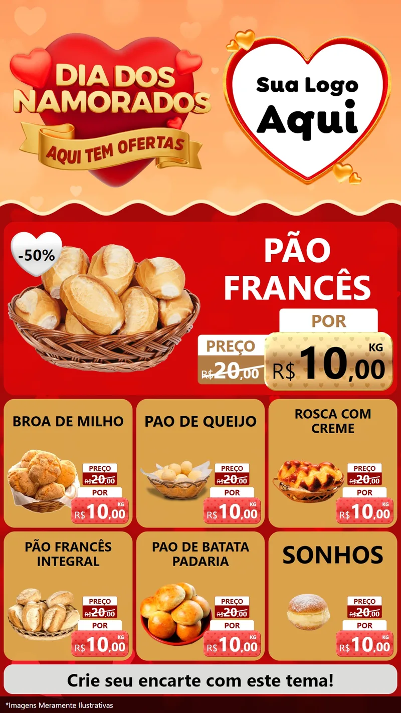 Modelo de Rede Social para Stories com o tema Dia dos Namorados - Aqui Tem Ofertas para Padaria
