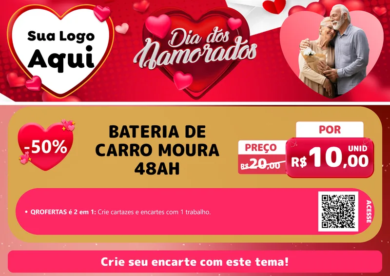Modelo de Cartaz para Cartaz A4 Horizontal com o tema Dia Dos Namorados para Baterias Elétricas