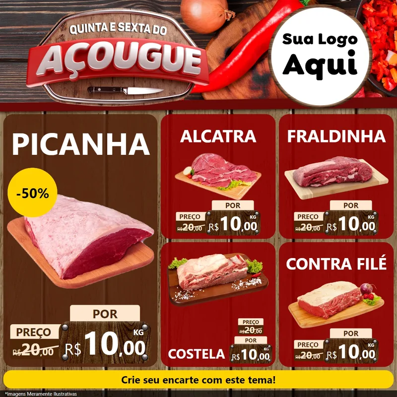 Modelo de Rede Social para Feed Facebook com o tema Quinta e Sexta do Açougue para Açougue