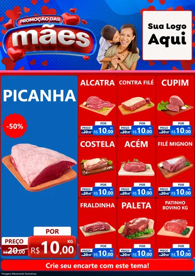Modelo de Encarte para Encarte A4 Vertical com o tema Promoção das Mães para Açougue