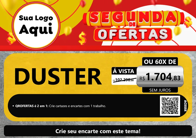 Modelo de Cartaz para Cartaz A4 Horizontal com o tema Segunda de Ofertas para Concessionaria de Carros