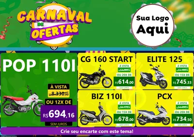 Modelo de Encarte para Encarte A4 Horizontal com o tema Carnaval de Ofertas para Concessionaria de Motos