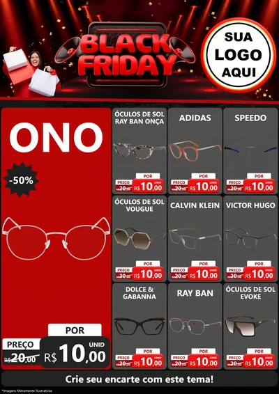 Modelo de Encarte para Encarte A4 Vertical com o tema Black Friday para Óticas