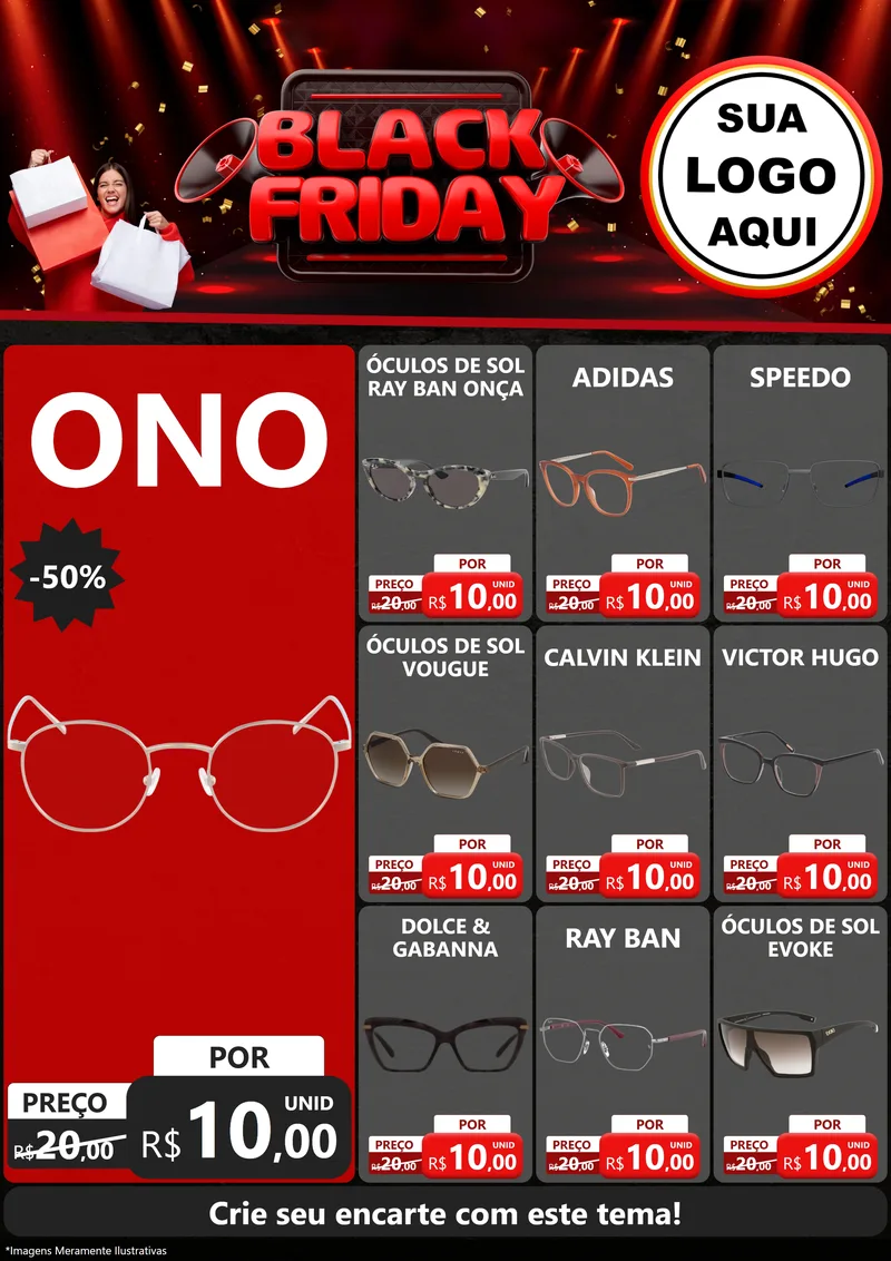 Modelo de Encarte para Encarte A4 Vertical com o tema Black Friday para Óticas