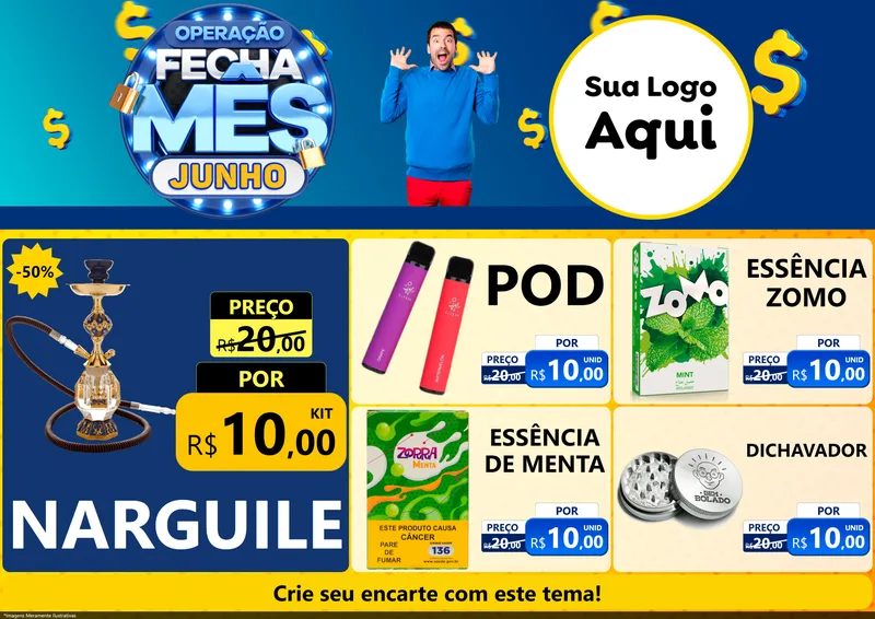 Modelo de Encarte para Encarte A4 Horizontal com o tema Operação Fecha Mês, Junho para Tabacaria