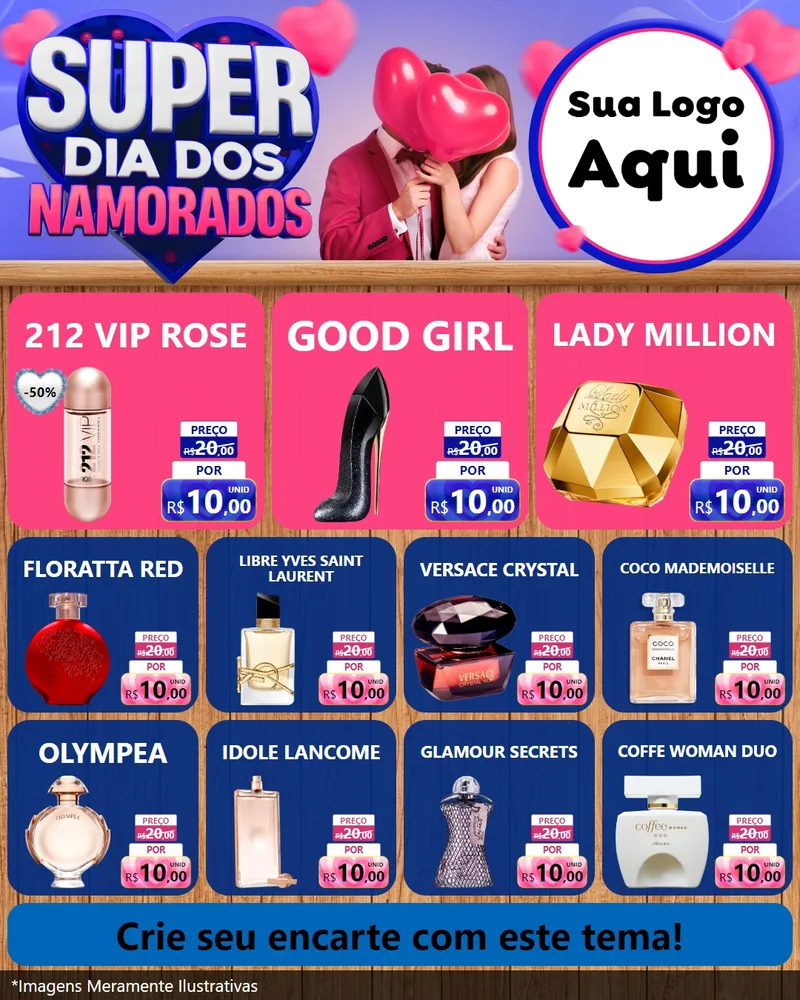 Modelo de Rede Social para Feed Instagram com o tema Super Dia dos Namorados para Perfumes