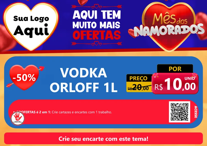 Modelo de Cartaz para Cartaz A4 Horizontal com o tema Mês dos Namorados para Distribuidora de bebidas