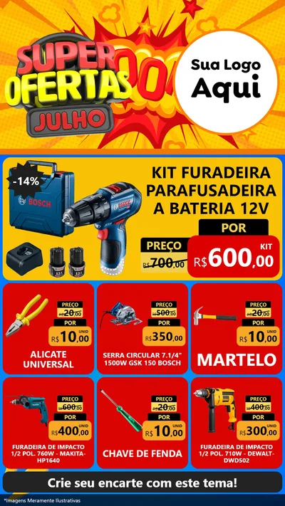 Modelo de Rede Social para Stories com o tema Super Ofertas Julho para Maquinas e Ferramentas