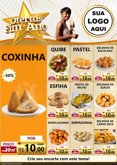 Modelo de Encarte para Encarte A4 Vertical com o tema Ofertas Fim de Ano para Salgadaria