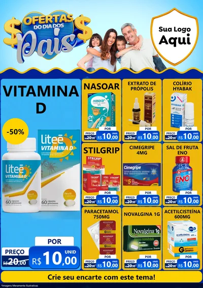 Modelo de Encarte para Encarte A4 Vertical com o tema Ofertas do Dia dos Pais para Farmácia