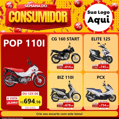 Modelo de Rede Social para Feed Facebook com o tema Semana do Consumidor para Concessionaria de Motos