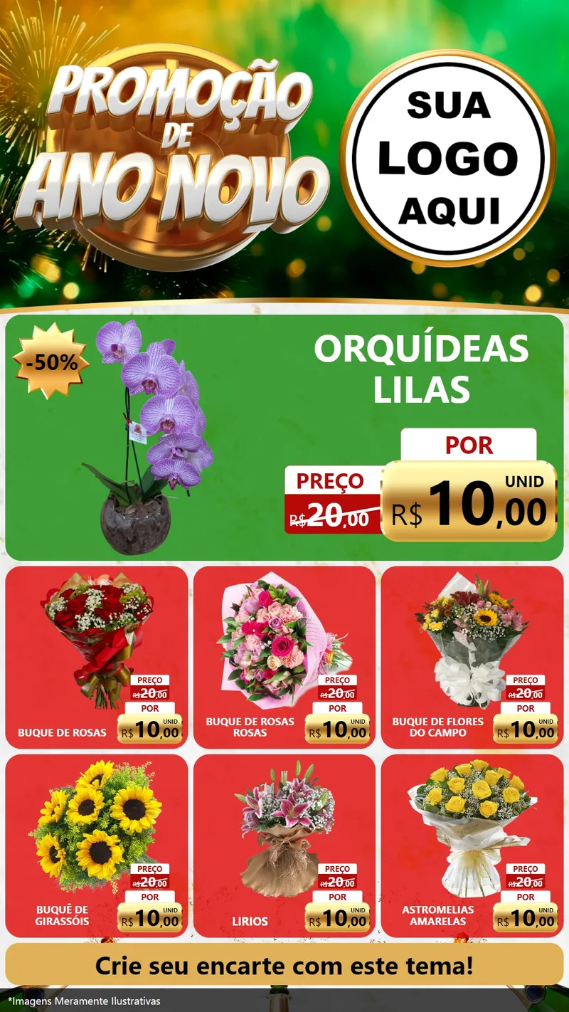 Modelo de Rede Social para Stories com o tema Promoção de Ano Novo para Floricultura e jardim