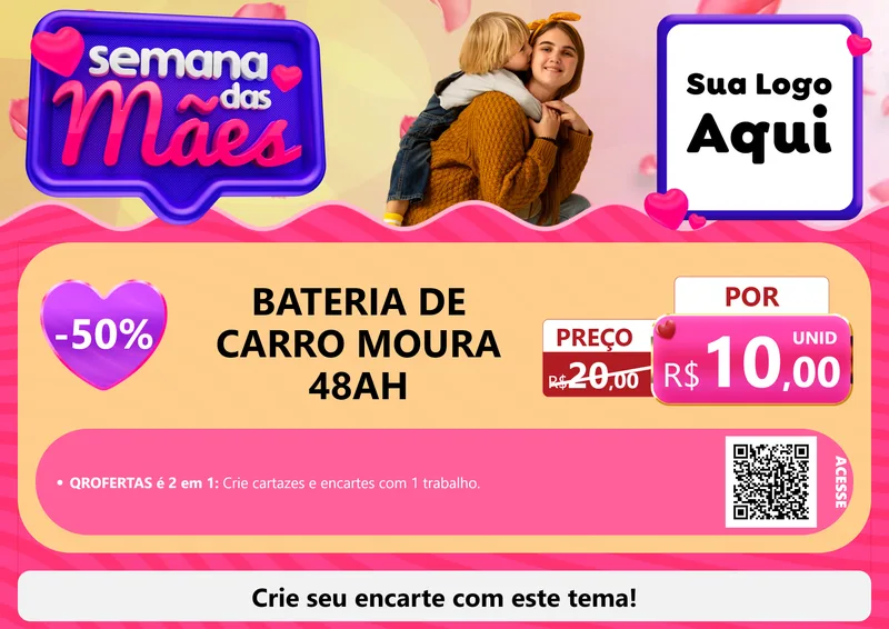 Modelo de Cartaz para Cartaz A4 Horizontal com o tema Semana das Mães para Baterias Elétricas